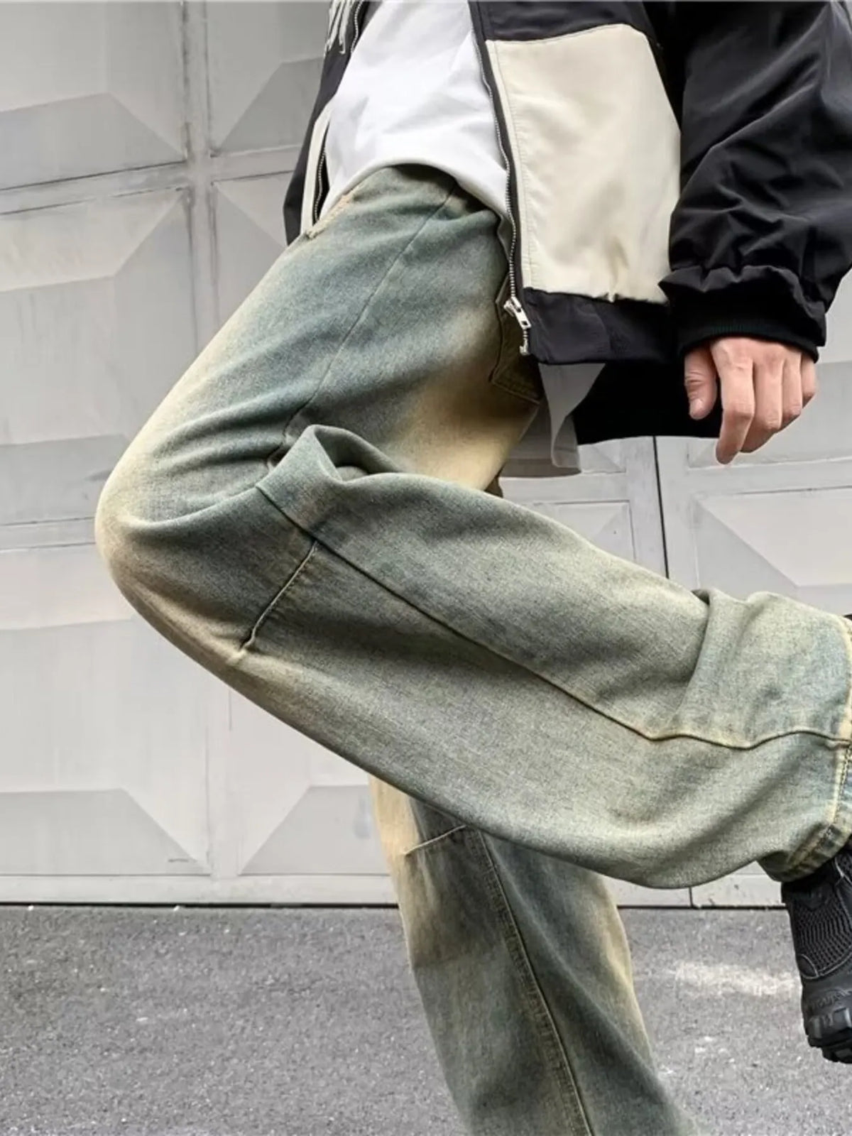 Men's Full Size Vintage Wash Ripped Wide Leg Jeans Plus Size