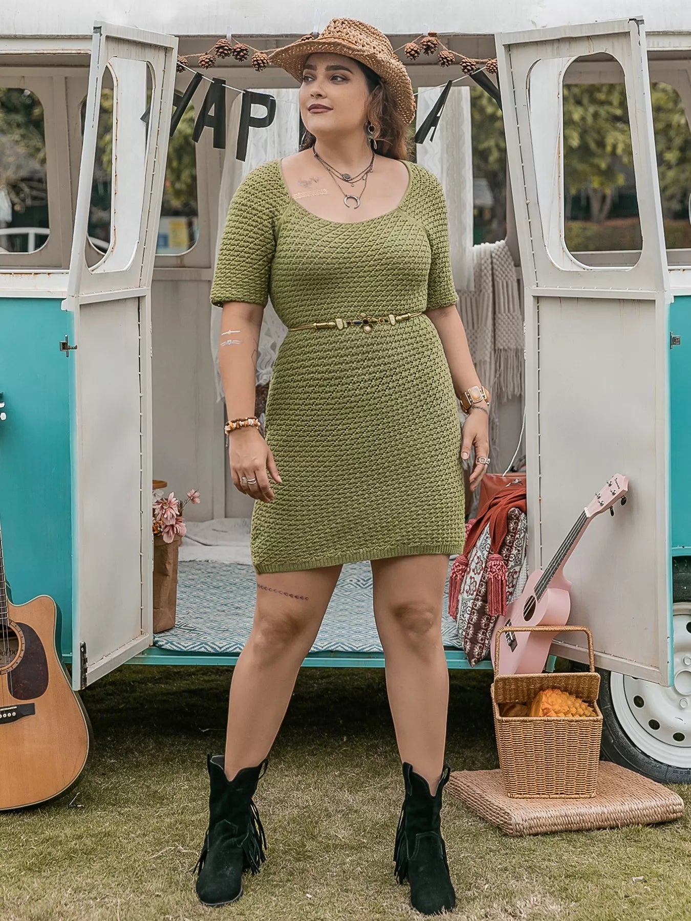 Plus Size Textured Knit Mini Dress